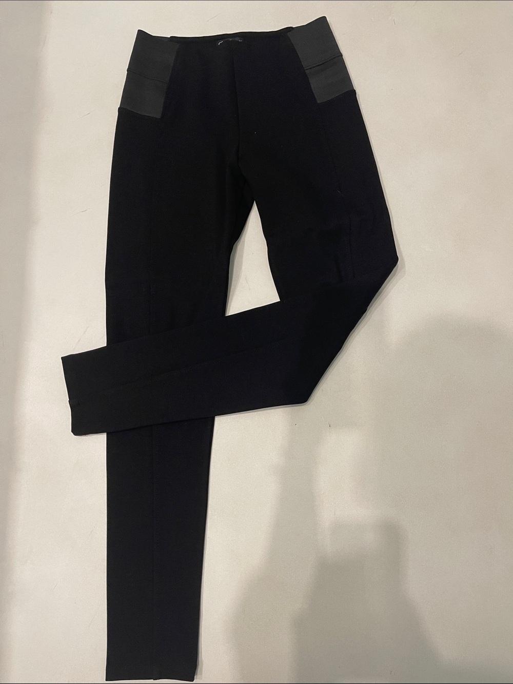 Black Women's Slim Ponte Pants with Faux-Leather Waist Panels